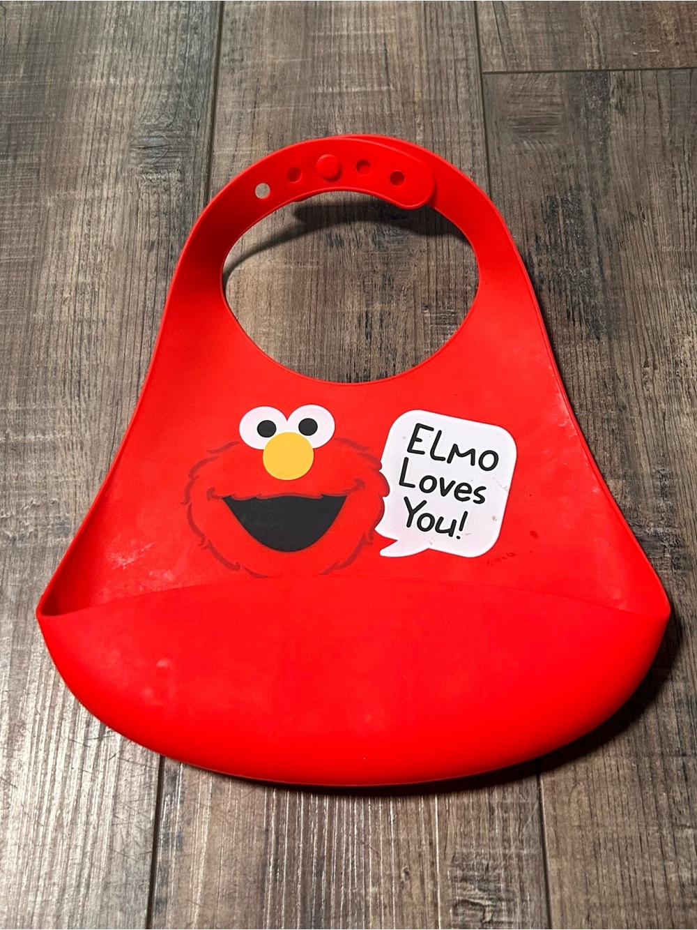 Sesame Street Elmo Loves You Silicone Bib Red Adjustable Neckband